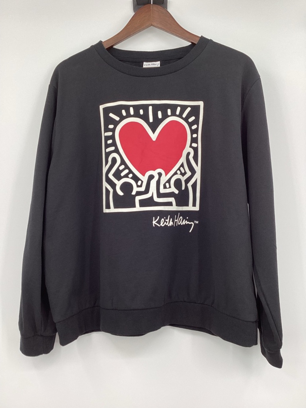 Keith Haring Black Graphic Heart Crewneck Sweatshirt